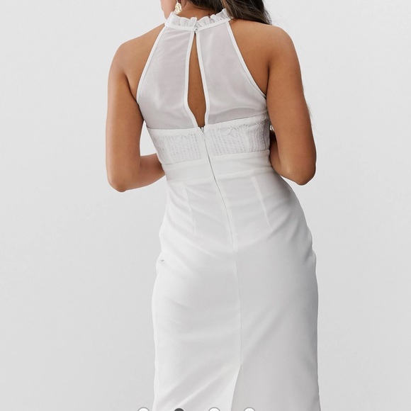 Paper Dolls Petite wrap front midi dress with lace top in white - Picture 3 of 6